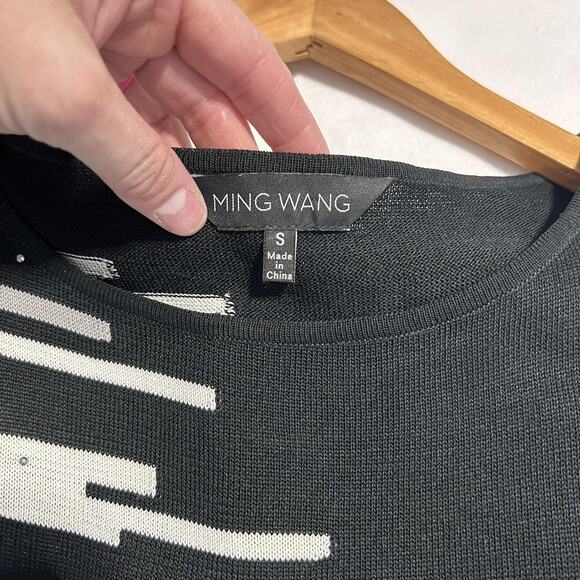 Ming Wang Dress Womens Small Black White Sweater Sheath 3/4 Sleeve Embellished - Picture 9 of 9